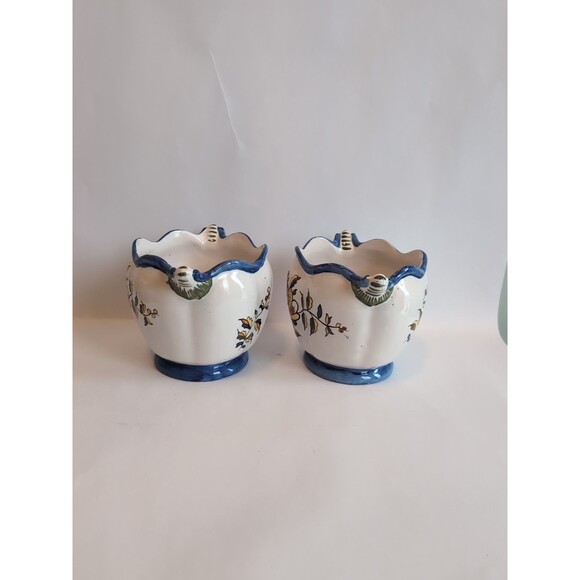 Vintage Faience Vases Planters Bowls Floral Decor Ceramic 19th C France - Picture 7 of 14